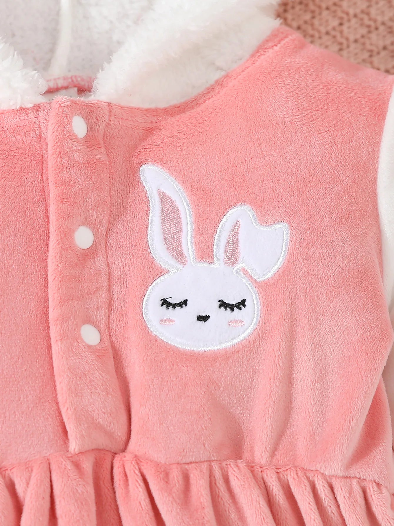Pink Plush Rabbit Hooded Baby Dress
