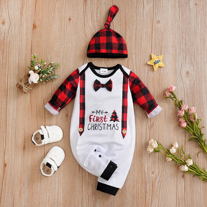 Christmas Baby Gentleman Plaid Jumpsuit Set