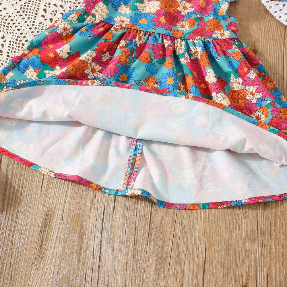 Summer Flower Print Princess Dress with Hat (Girls)