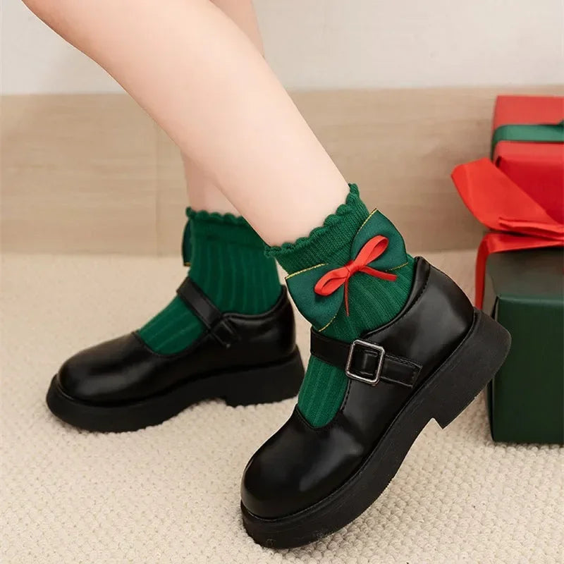 Girls Christmas Cotton Socks with Bows