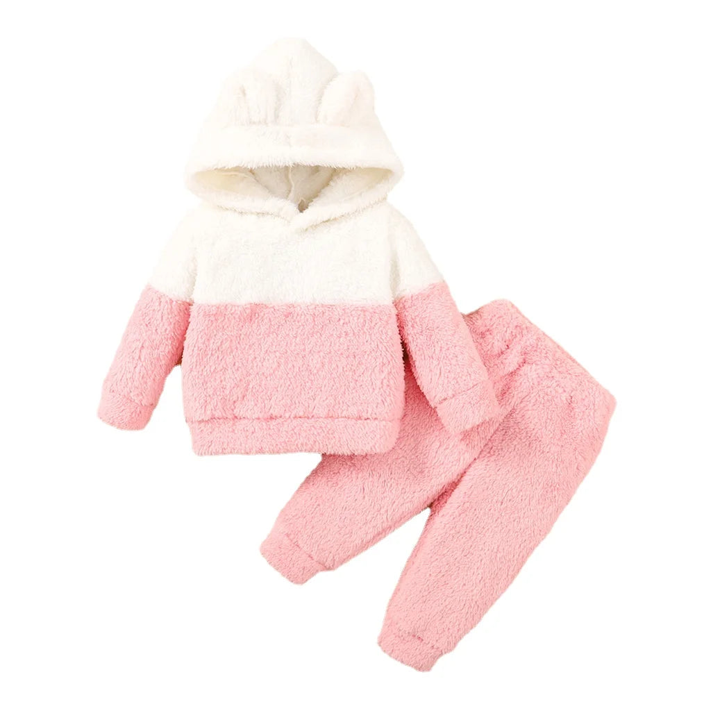 Baby Girl Fluff Hooded 2PC Set 3-12M
