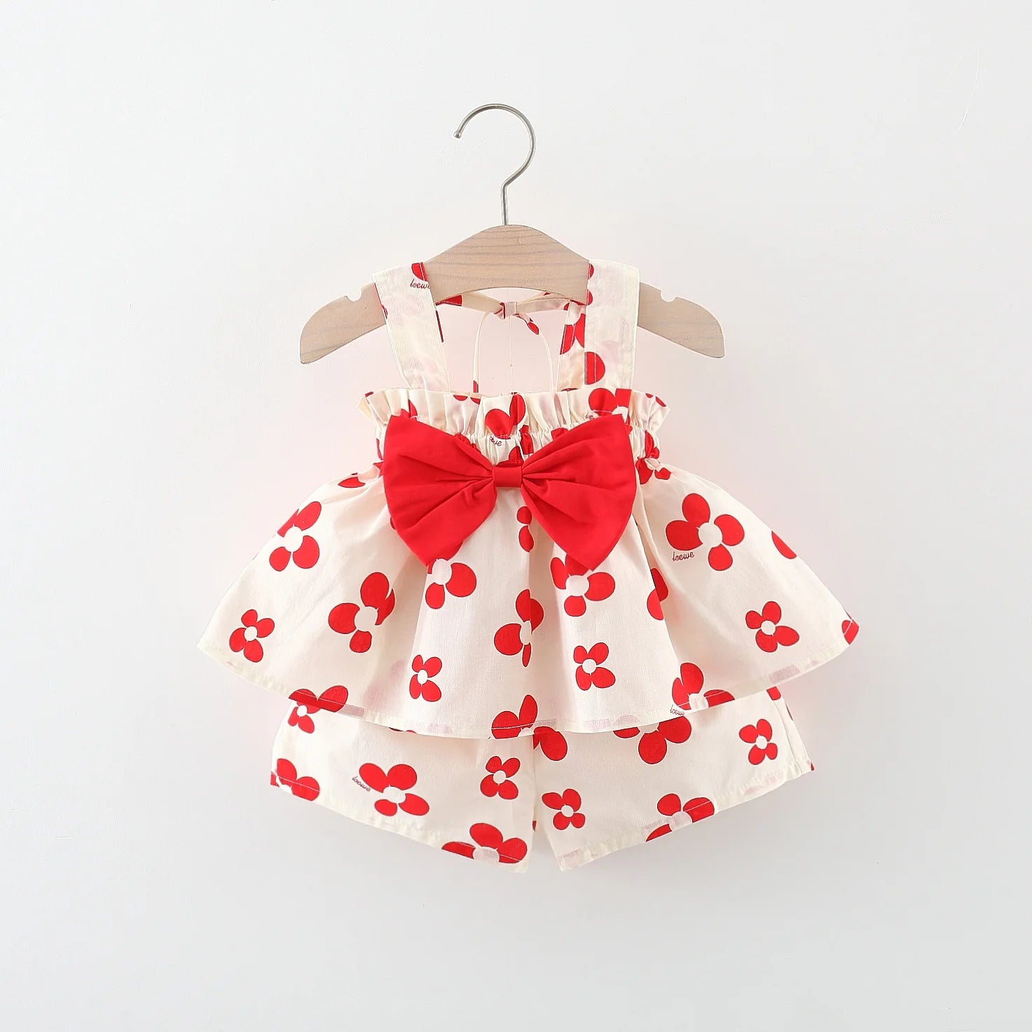 Bow and suspender top shorts set