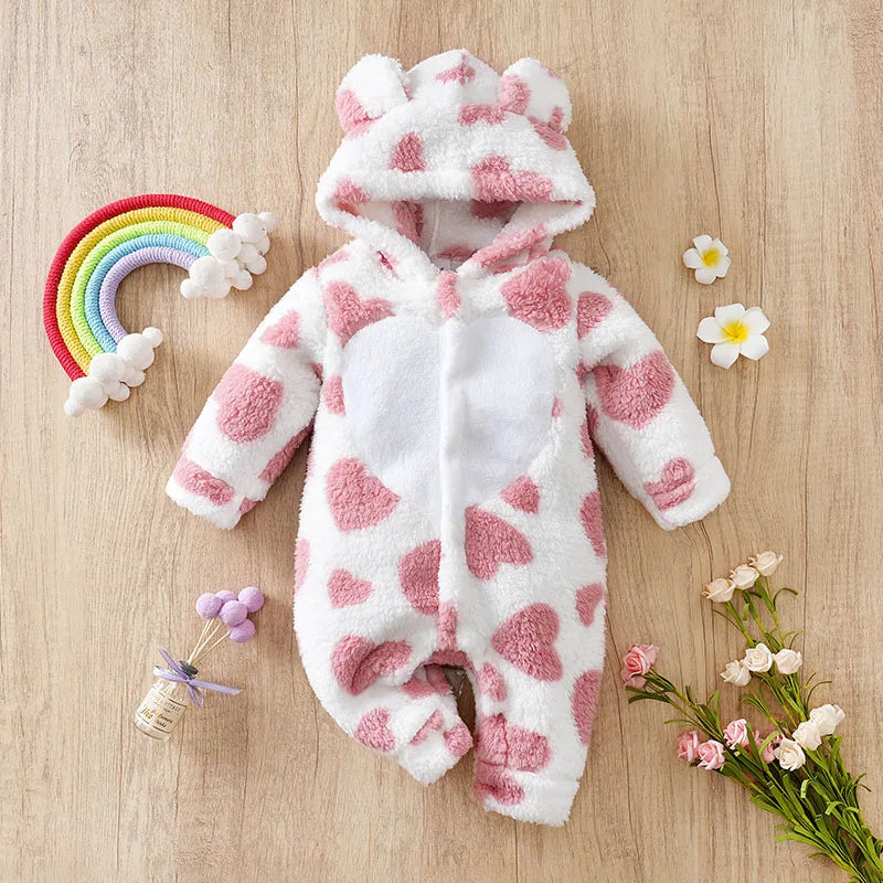 Baby Cartoon Striped Winter Onesie 0–12M