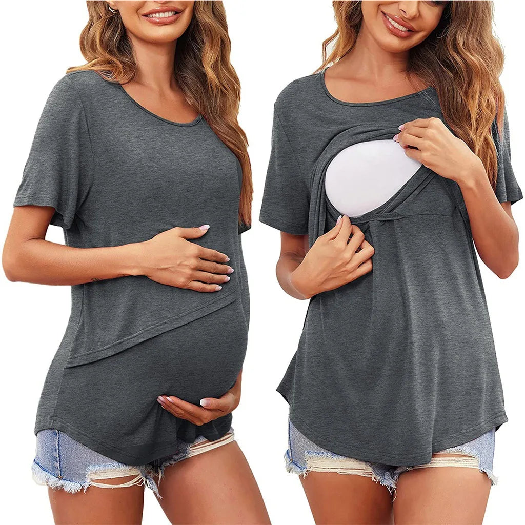 Women Maternity Breastfeeding Tee Nursing Top T-shirt