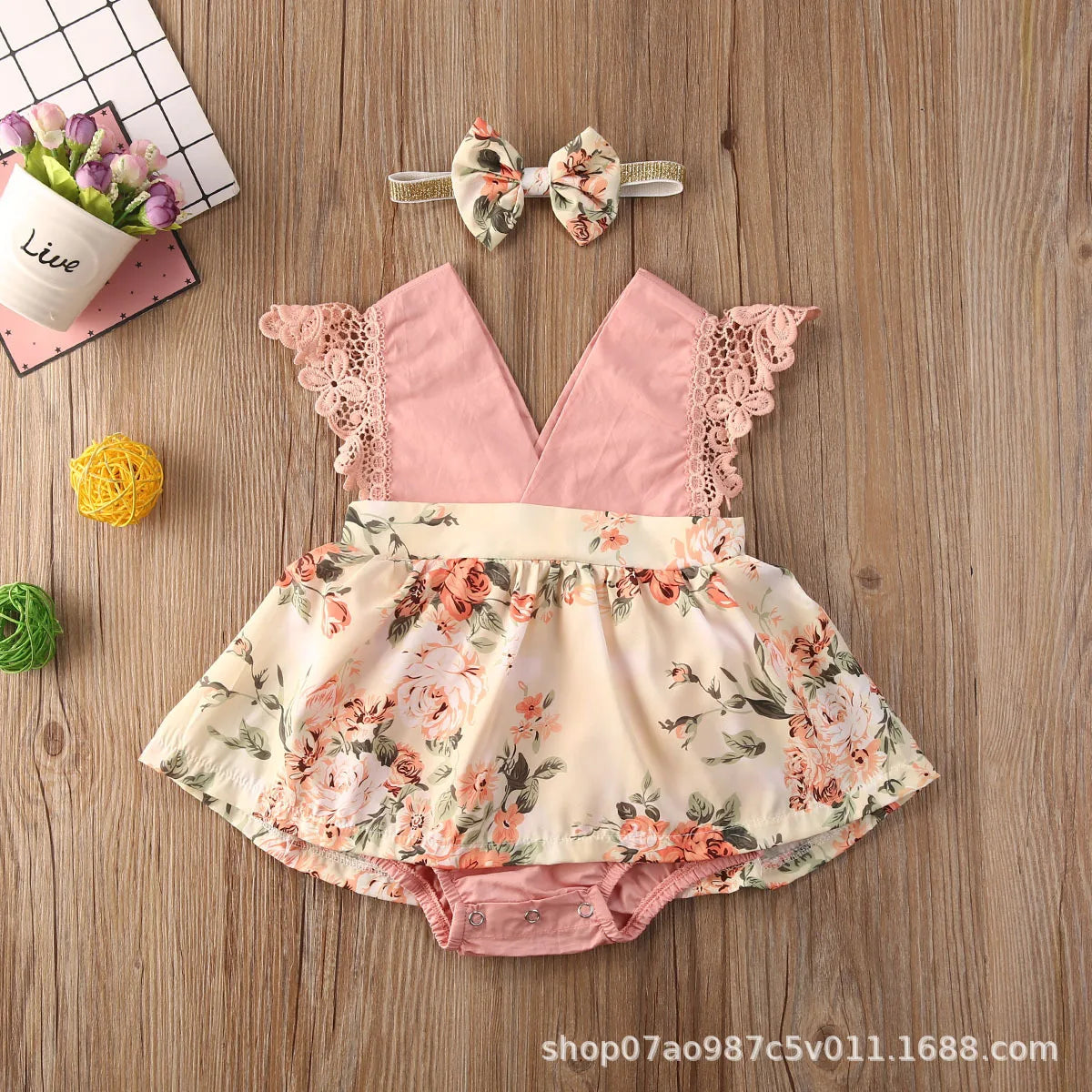 2-Piece Newborn Lace Dress & Princess Skirt with Red Flower Design (0-24M)