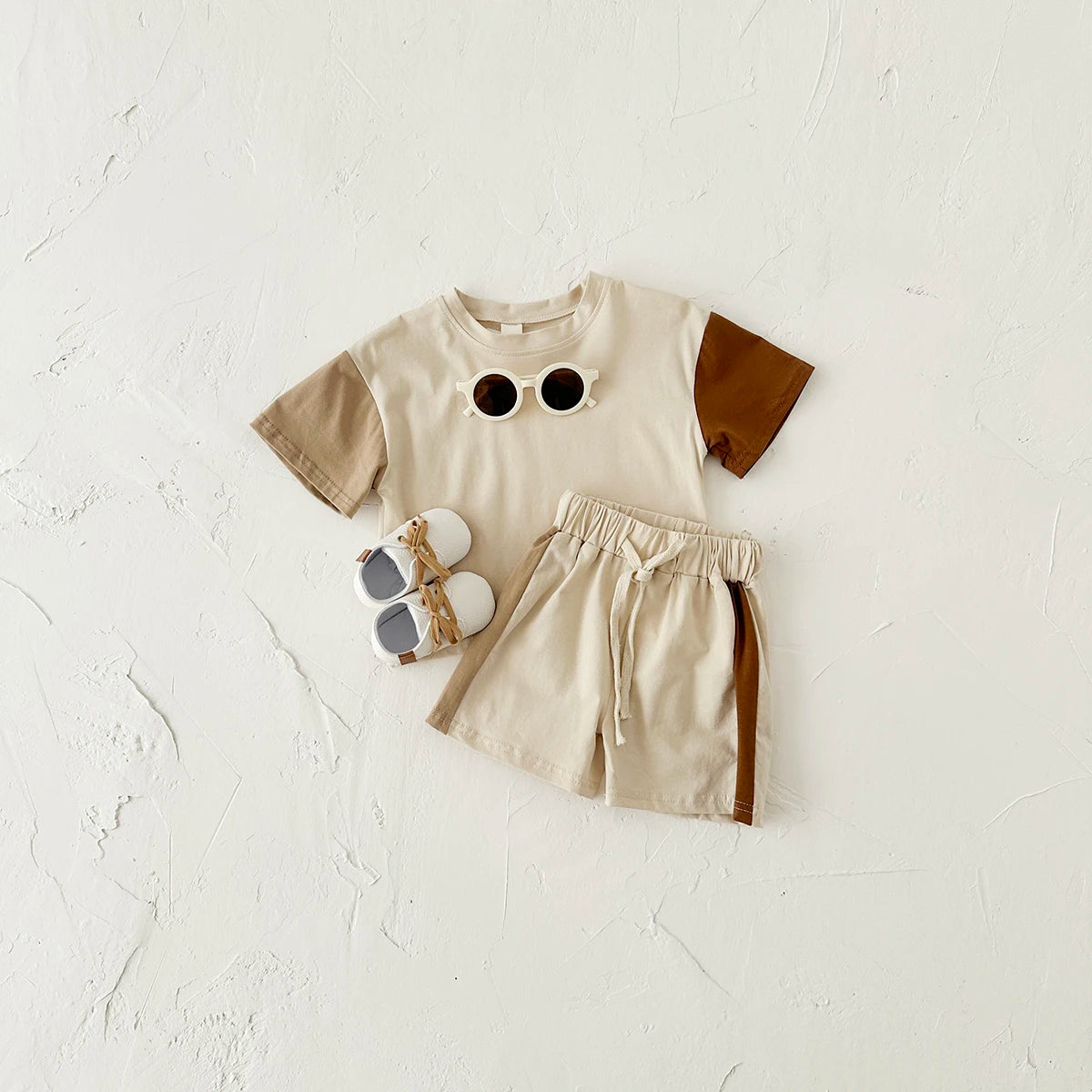 Solid Color T-Shirt & Elastic Waist Pants for Boys & Girls, Toddler Clothes