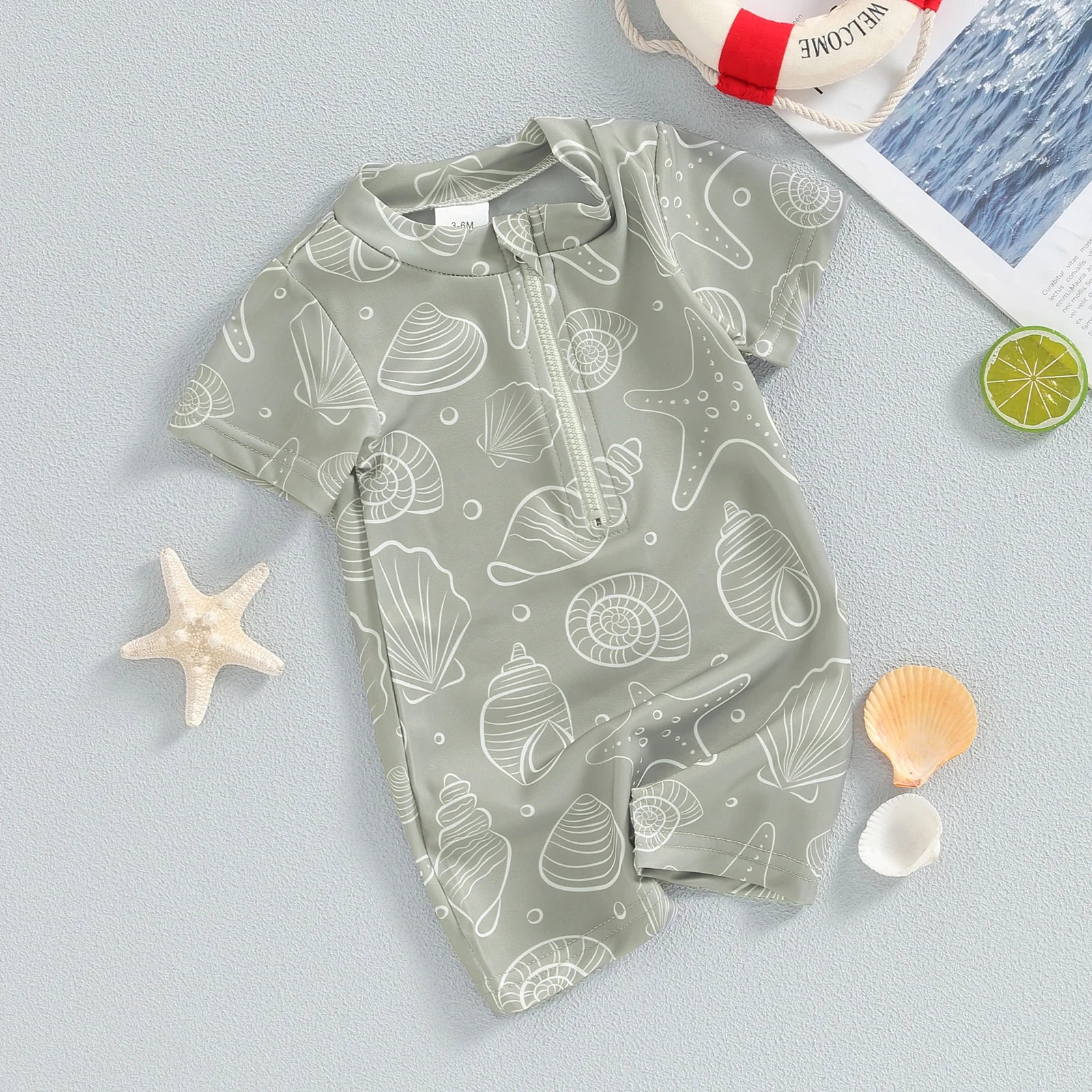 Boys' Sea Print Zipper Swimsuit
