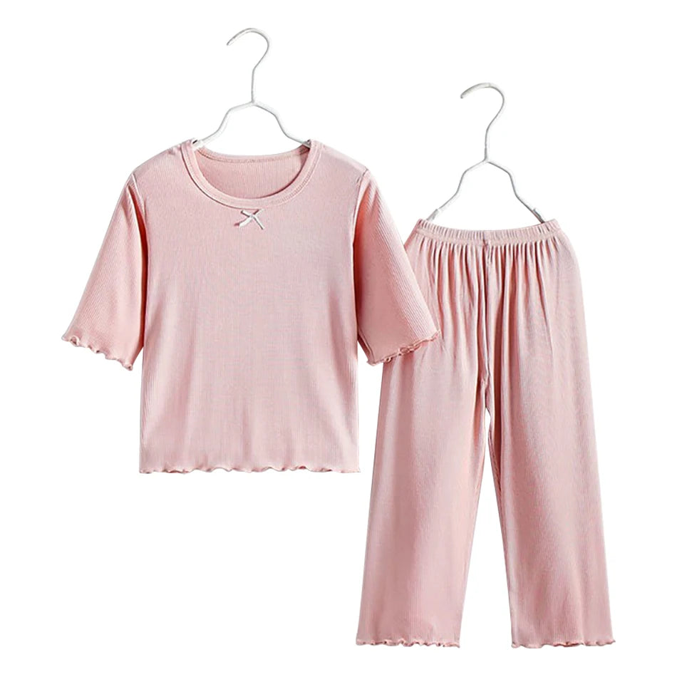 MOMSTAG Girls' Ice Silk Summer Home Clothes Set