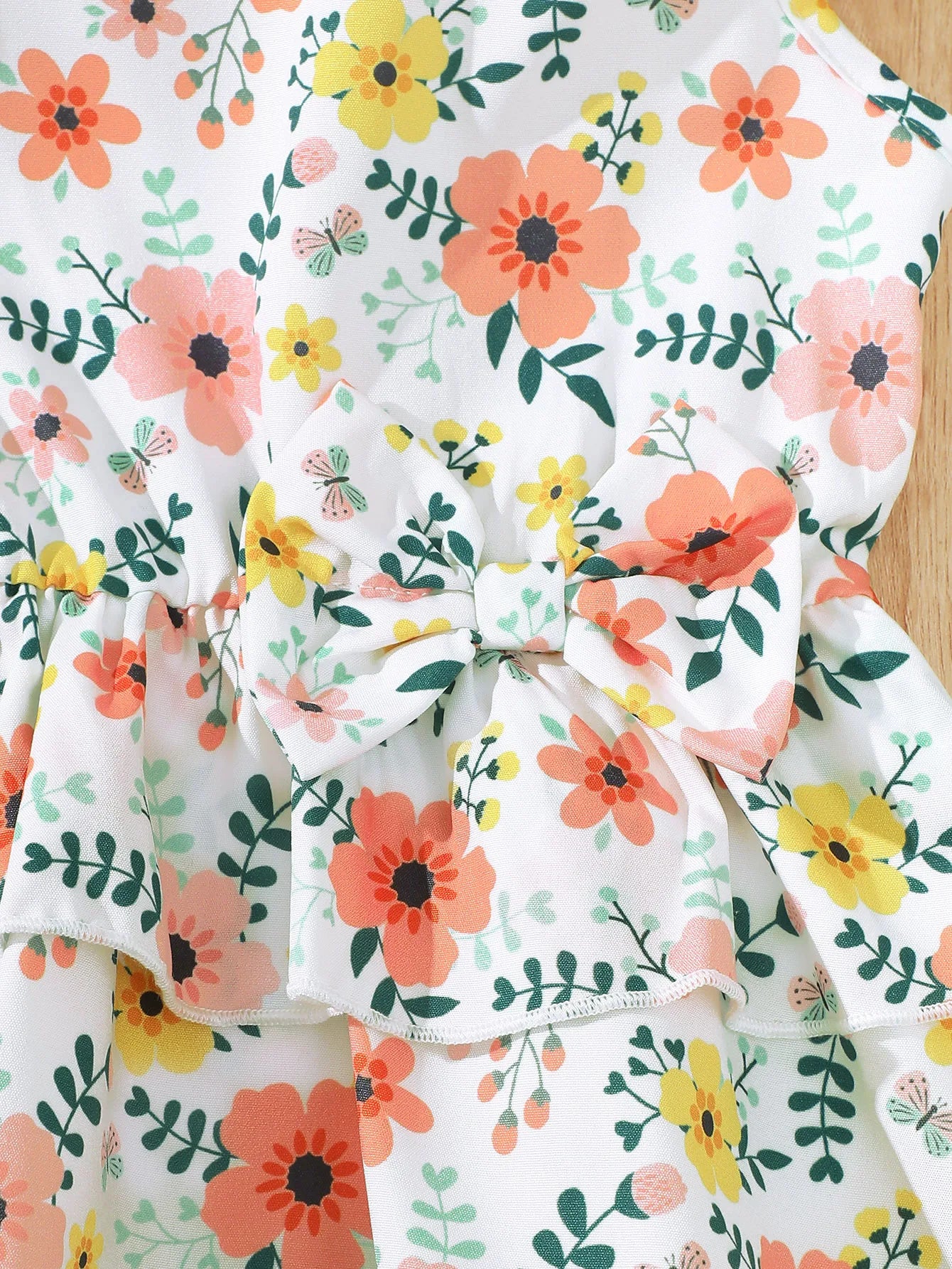 Girls' Summer Outfit – Floral Bow Sleeveless Top & Shorts Set