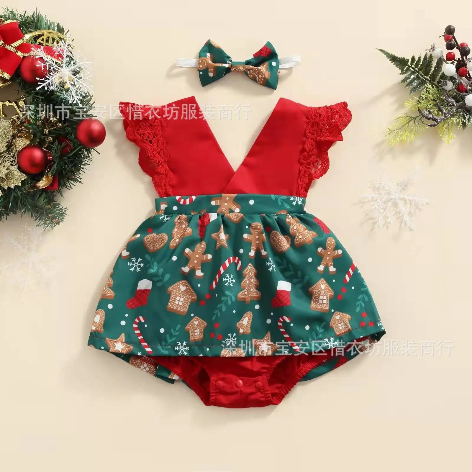 2-Piece Newborn Lace Dress & Princess Skirt with Red Flower Design (0-24M)