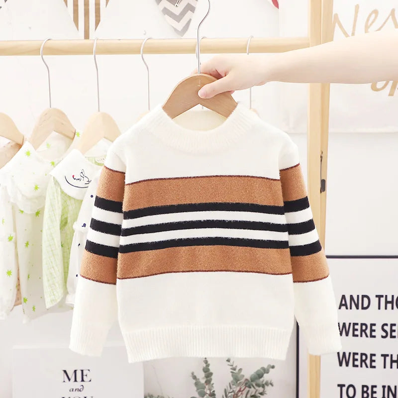 Boys Striped Turtleneck Knit Sweater