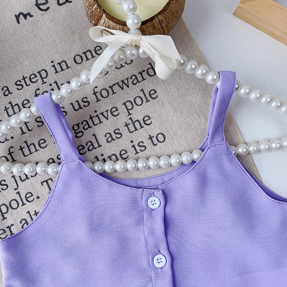 Bear Leader Girls' Summer Set – Solid Suspender T-Shirt Top & Floral Shorts, 2-Piece Kids Clothing Outfit