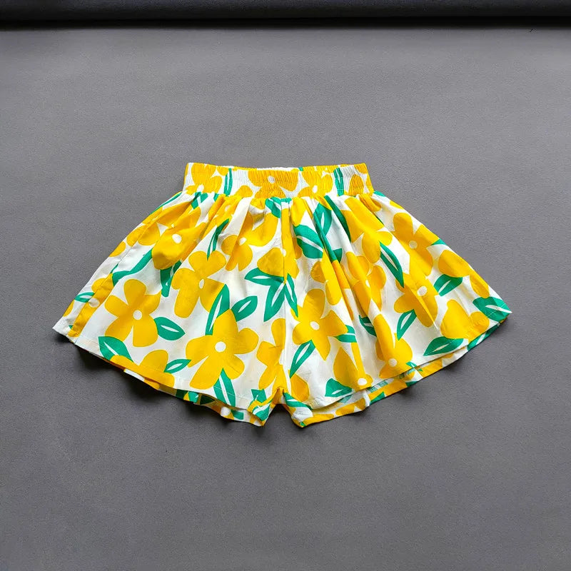 Floral Flowers Kids for Girls Wide-Leg Beach Shorts