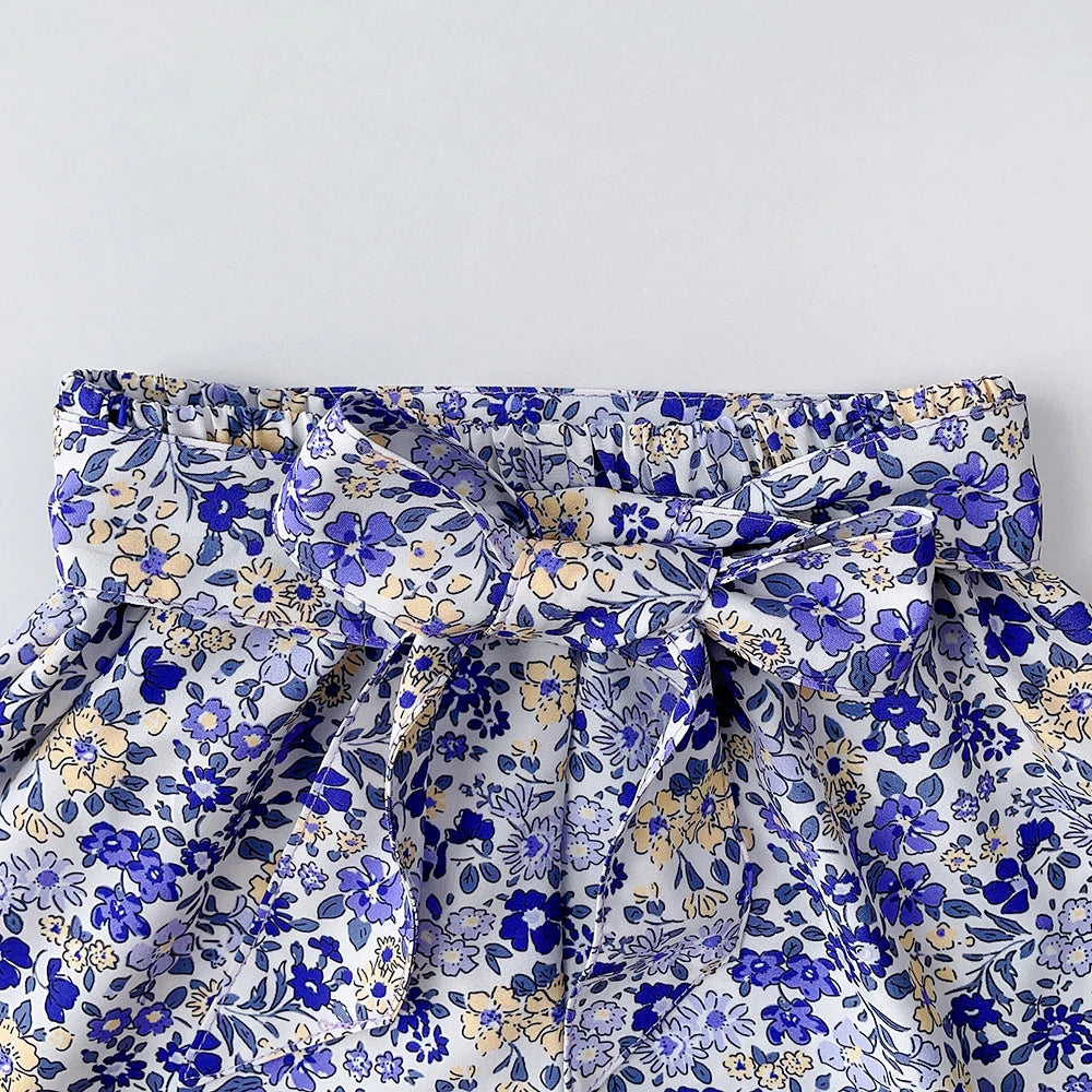 Bear Leader Girls' Summer Set – Solid Suspender T-Shirt Top & Floral Shorts, 2-Piece Kids Clothing Outfit