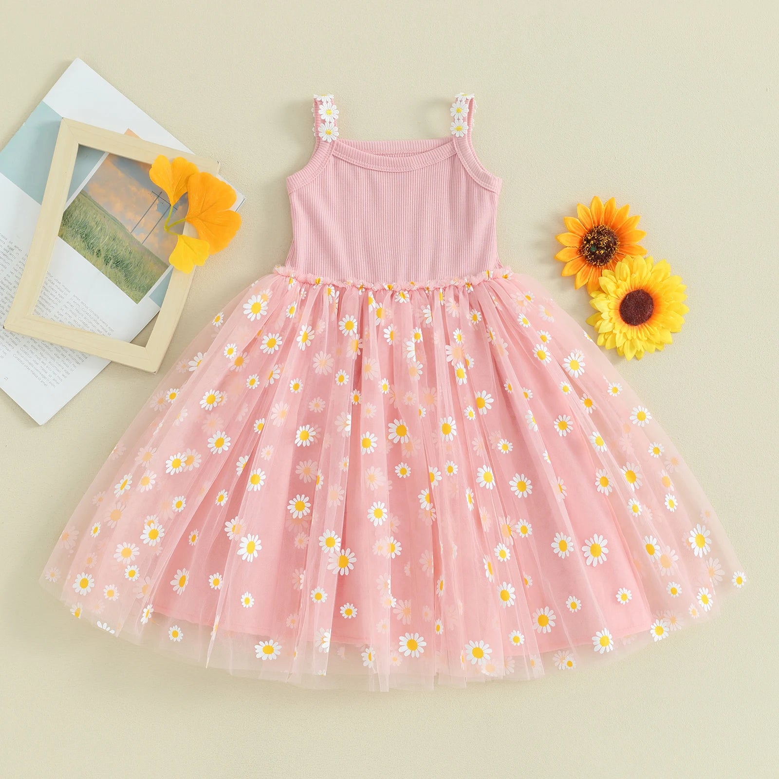 Daisy Print Mesh Dress for Baby Girls