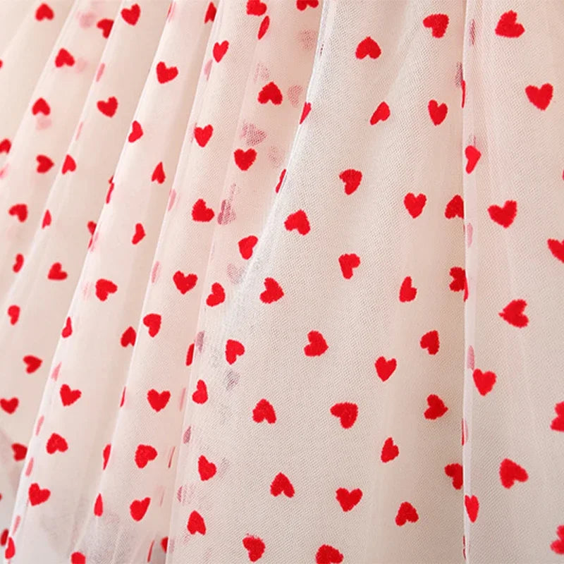 Baby Girl Summer Princess Dress – Red Mesh Love Print