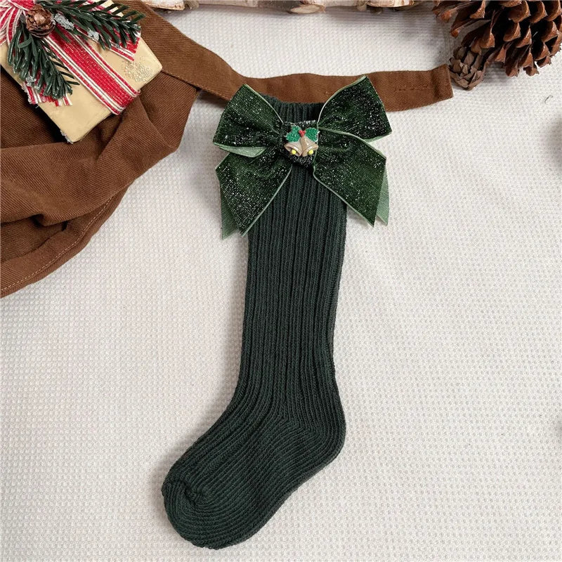 Winter Fancy Bow Knee High Socks