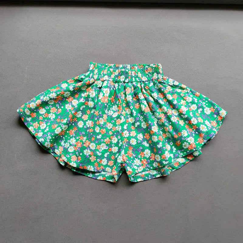 Floral Flowers Kids for Girls Wide-Leg Beach Shorts