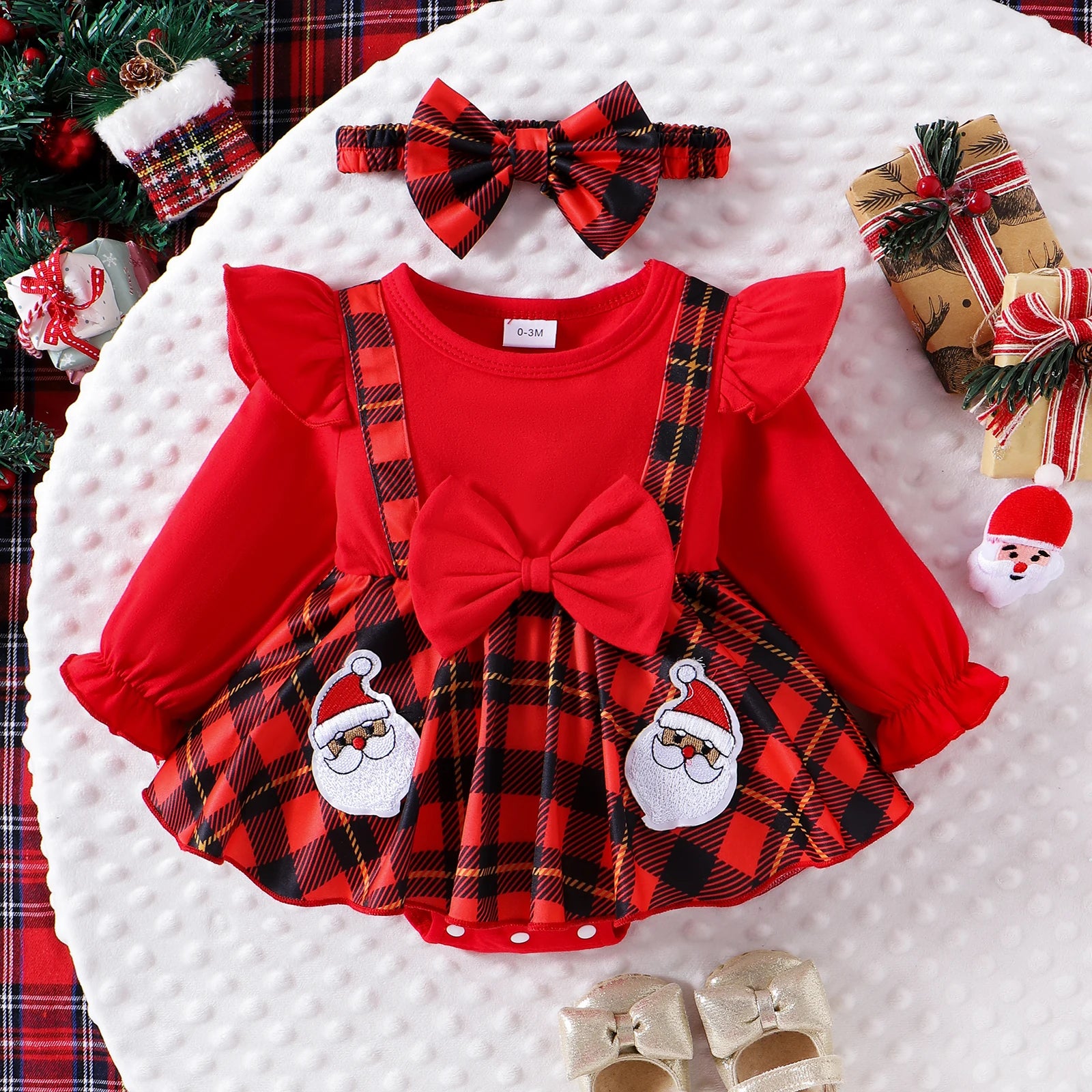 Baby Girl Christmas Plaid Bodysuit Set