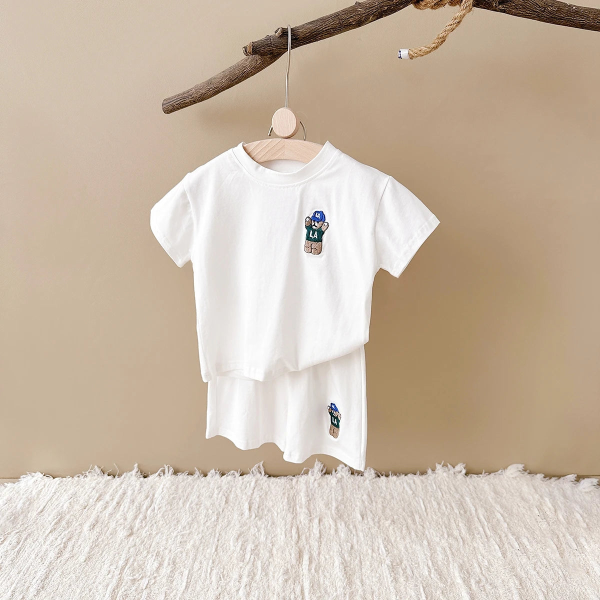 2-Piece Top & Bottom Set for Boys & Girls, Casual Sports Suit with Bear Embroidery