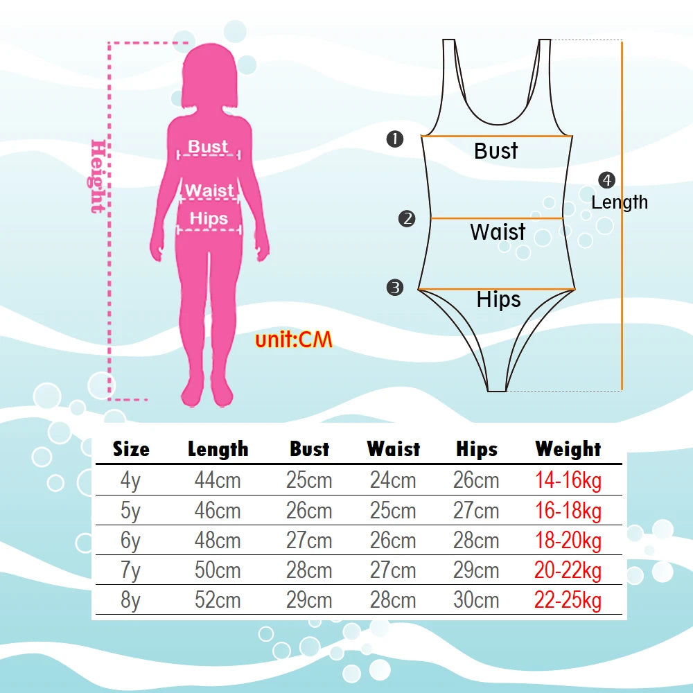 Mermaid Fish Scale Unicorn One-Piece Girls Swimwear for 4-8 Years