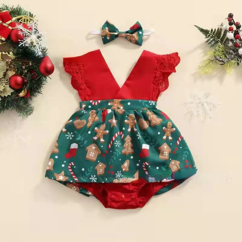 2-Piece Newborn Lace Dress & Princess Skirt with Red Flower Design (0-24M)