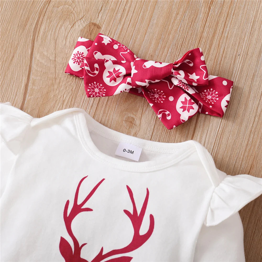 Baby Girl Christmas Reindeer Outfit Set (3 pcs)