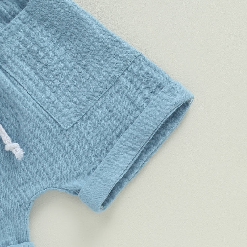 Short-Sleeve Button-Down Top with Pocket & Solid Color Shorts (0-3Y)