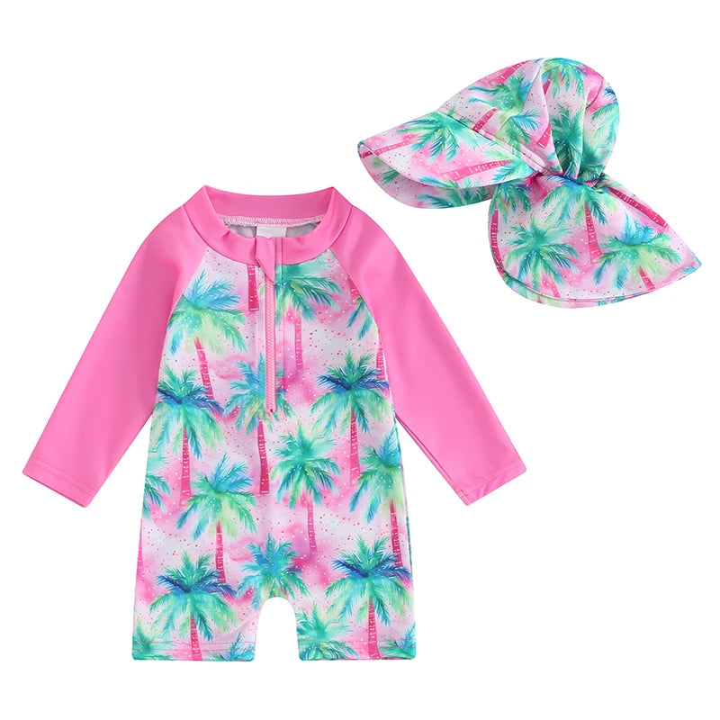 Floral/Tropical Tree Print Zip Up Swimwear Bathing Suit