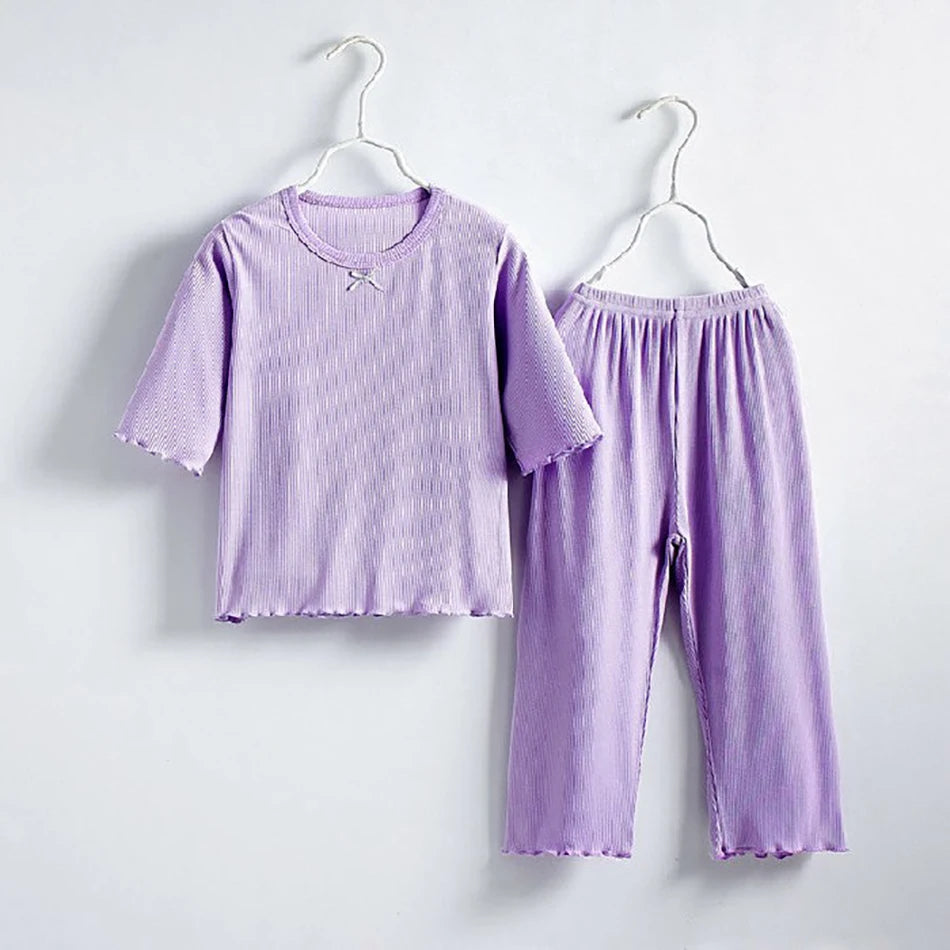 MOMSTAG Girls' Ice Silk Summer Home Clothes Set