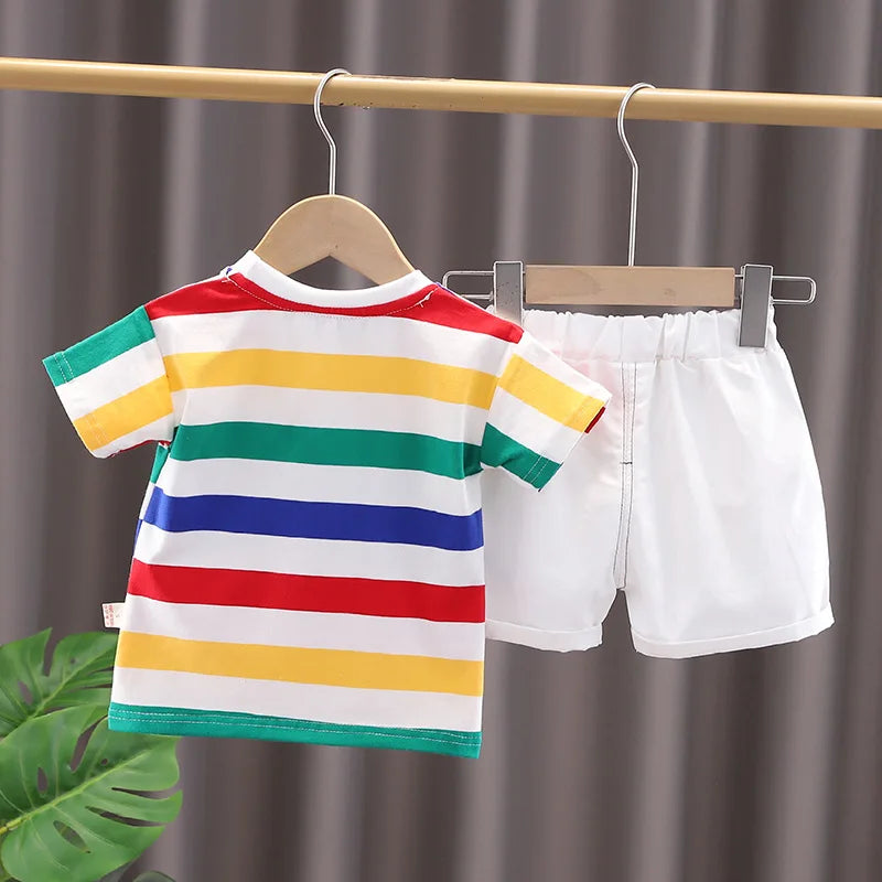 Cartoon Dinosaur O-neck T-shirt+Shorts+Bag for Toddler Boys