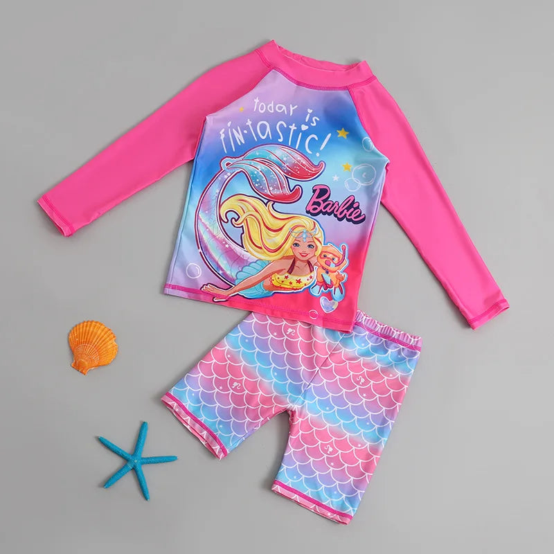 Kids’ Cartoon Swimwear Set – Long Sleeve Sun Protection Bathing Suits for Boys & Girls