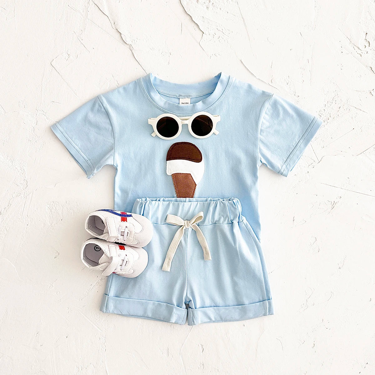 Baby Summer Outfit – 2-Piece Newborn Set, Ice Cream Print T-Shirt & Sports Shorts for Boys & Girls