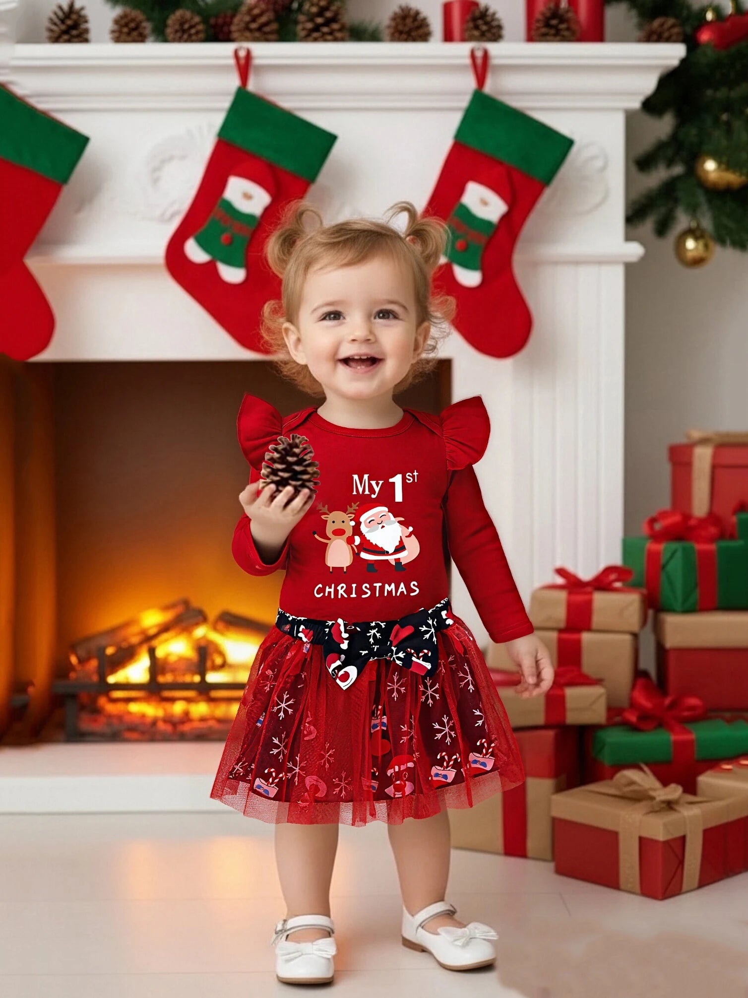 First Christmas Baby Girl Party Outfit Set