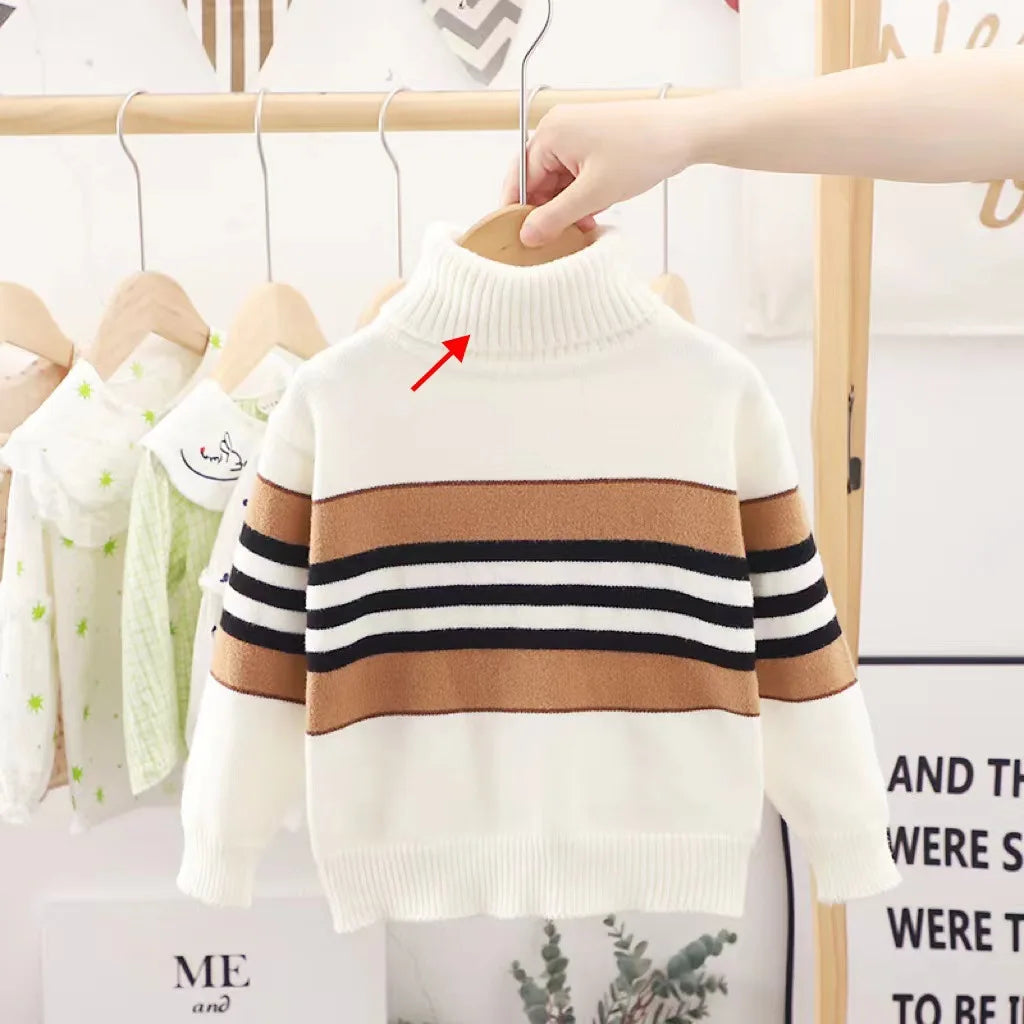 Boys Striped Turtleneck Knit Sweater