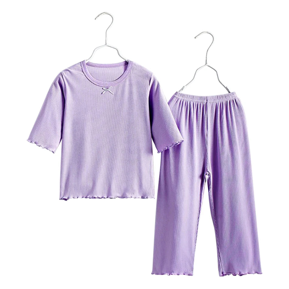 MOMSTAG Girls' Ice Silk Summer Home Clothes Set