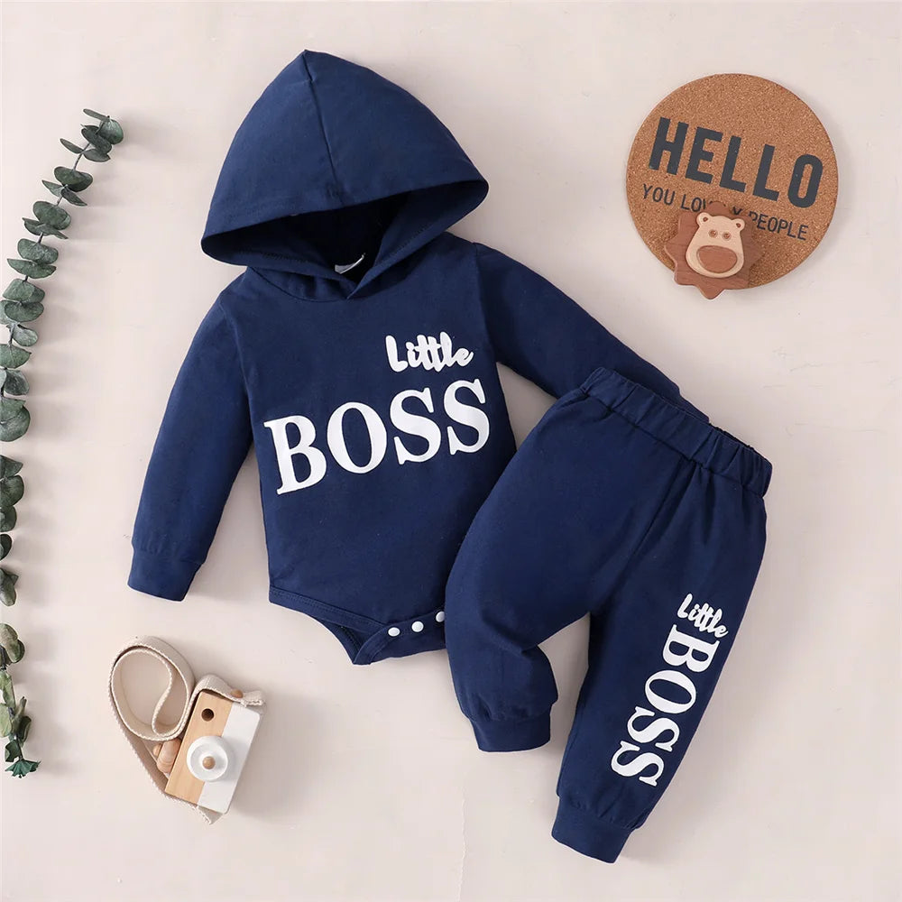 Baby Boy Funny Cotton Hooded Outfit Set
