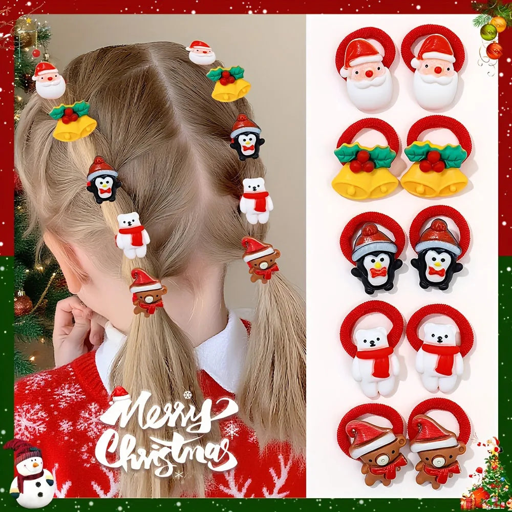 10pcs Christmas Hair Ties Girls Gift Set