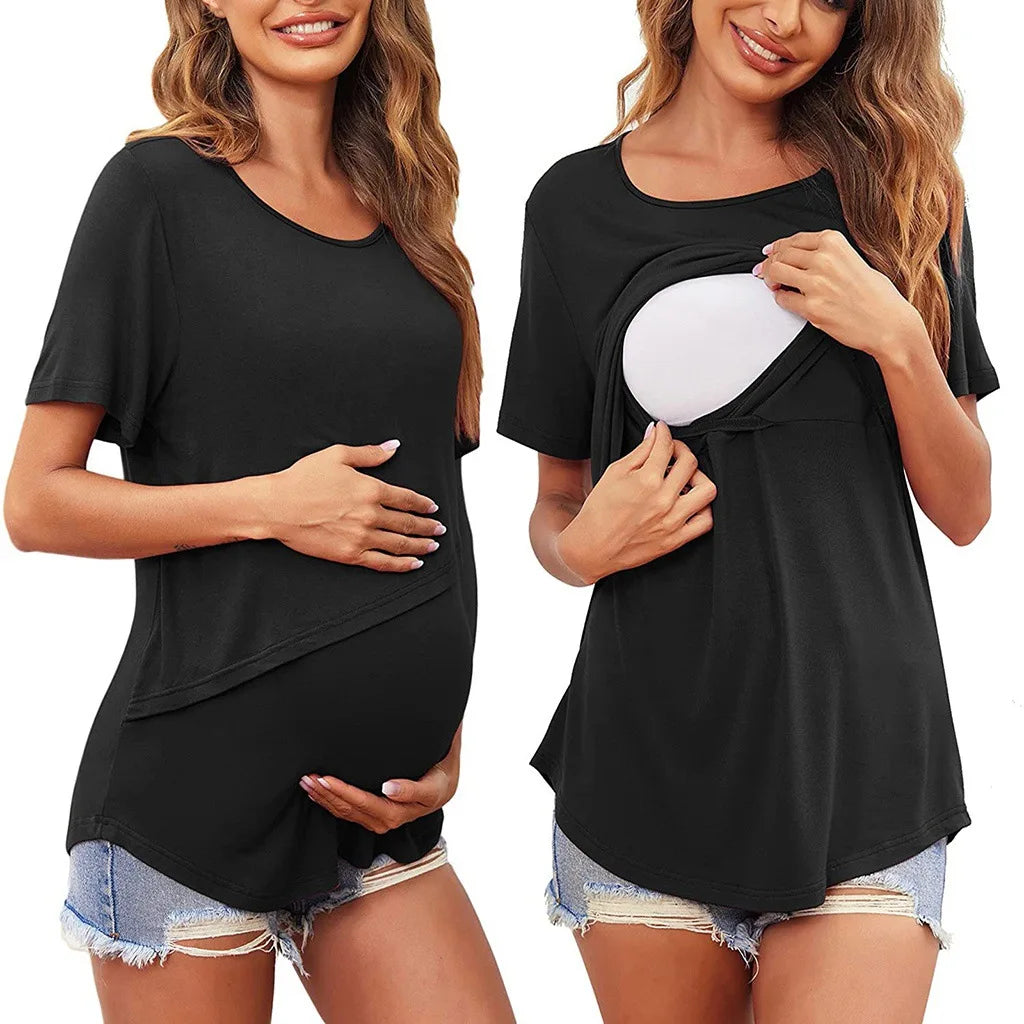 Women Maternity Breastfeeding Tee Nursing Top T-shirt