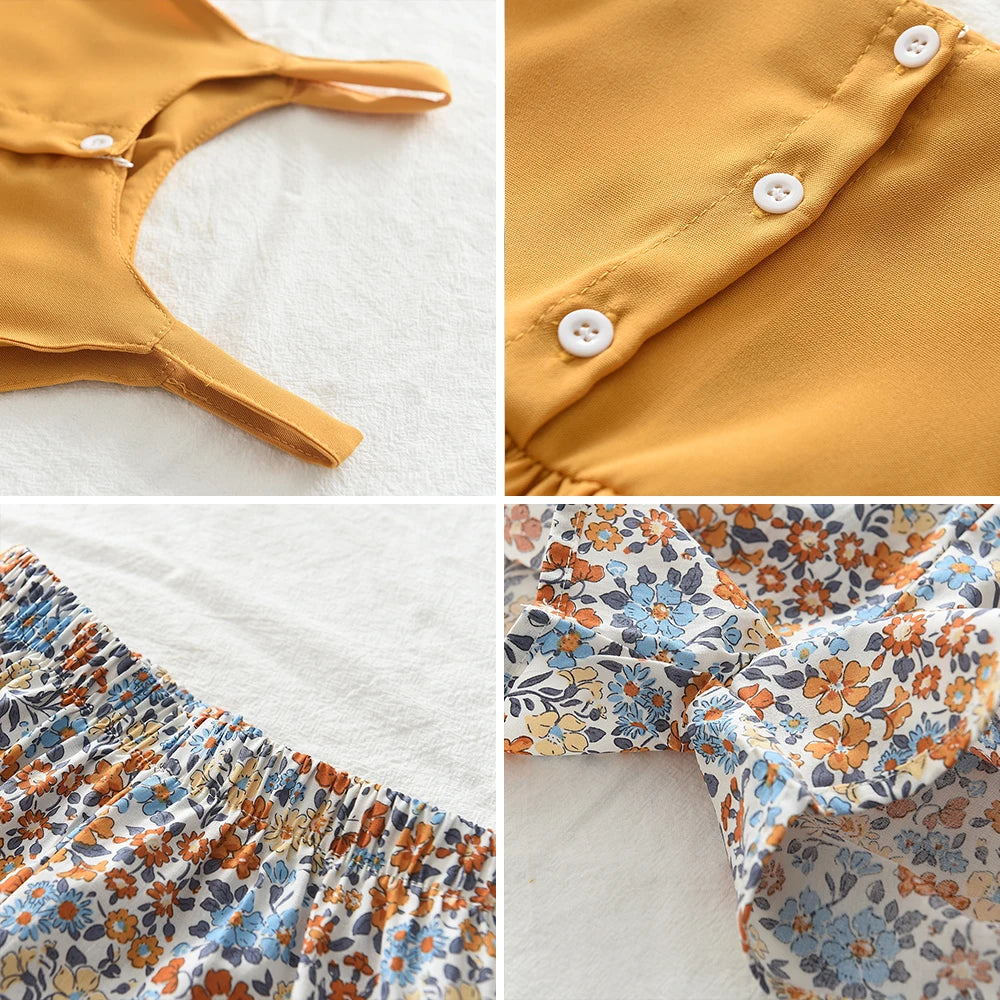 Bear Leader Girls' Summer Set – Solid Suspender T-Shirt Top & Floral Shorts, 2-Piece Kids Clothing Outfit