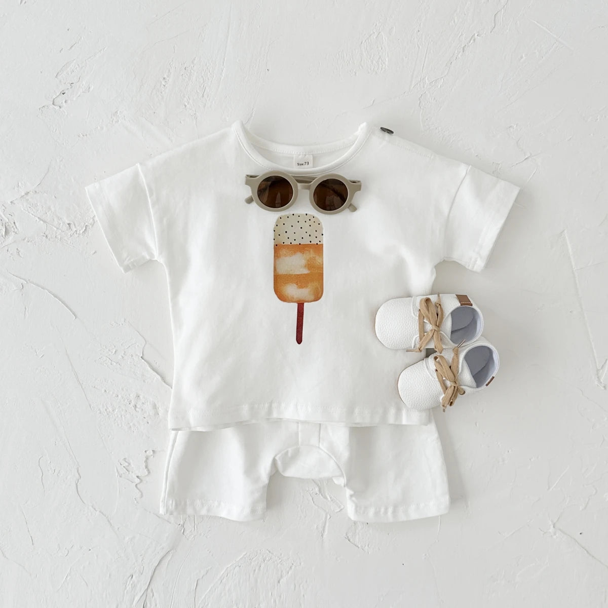 Baby Summer Outfit – 2-Piece Infant Clothes Set, Ice Cream & Sun Print T-Shirt with Shorts, Casual Wear for Boys & Girls