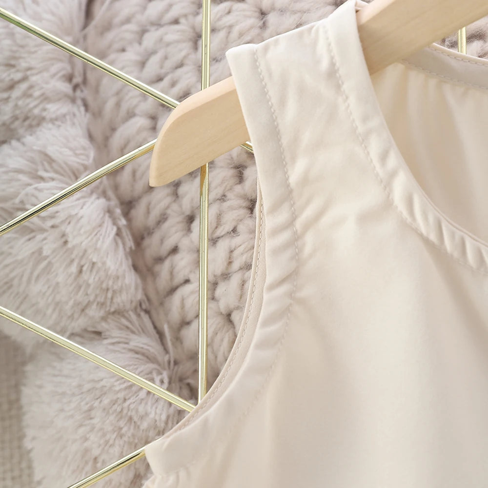 Girls Clothing Simple Sleeveless Set Button Vest Design +Beige Pants Kids Casual Suits