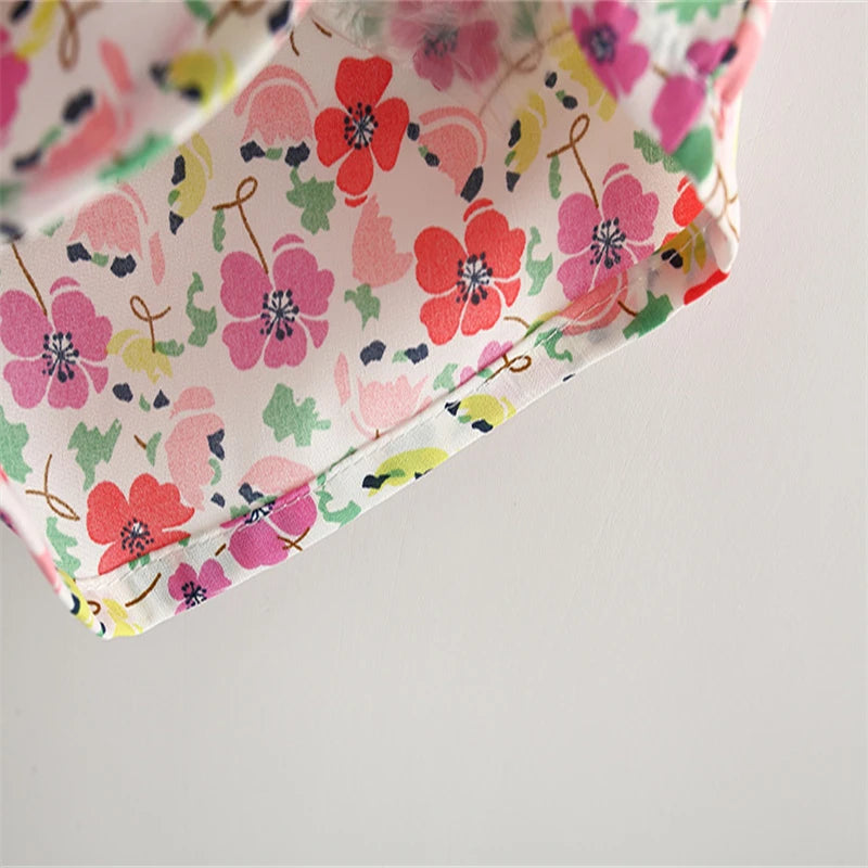 2Pcs Summer Girls Set – Floral Suspender Top & Shorts with Cool Chiffon (Korean Style)