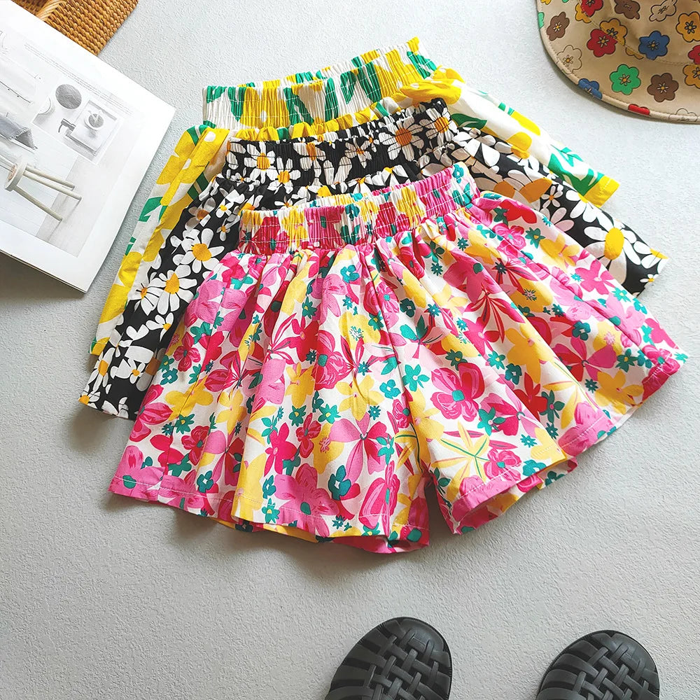 Floral Flowers Kids for Girls Wide-Leg Beach Shorts