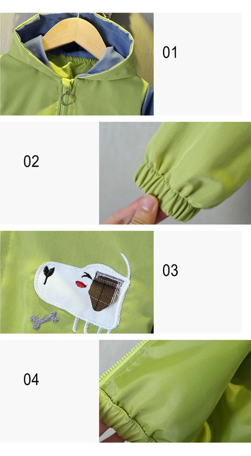 Girls Green Puppy Hooded Jacket
