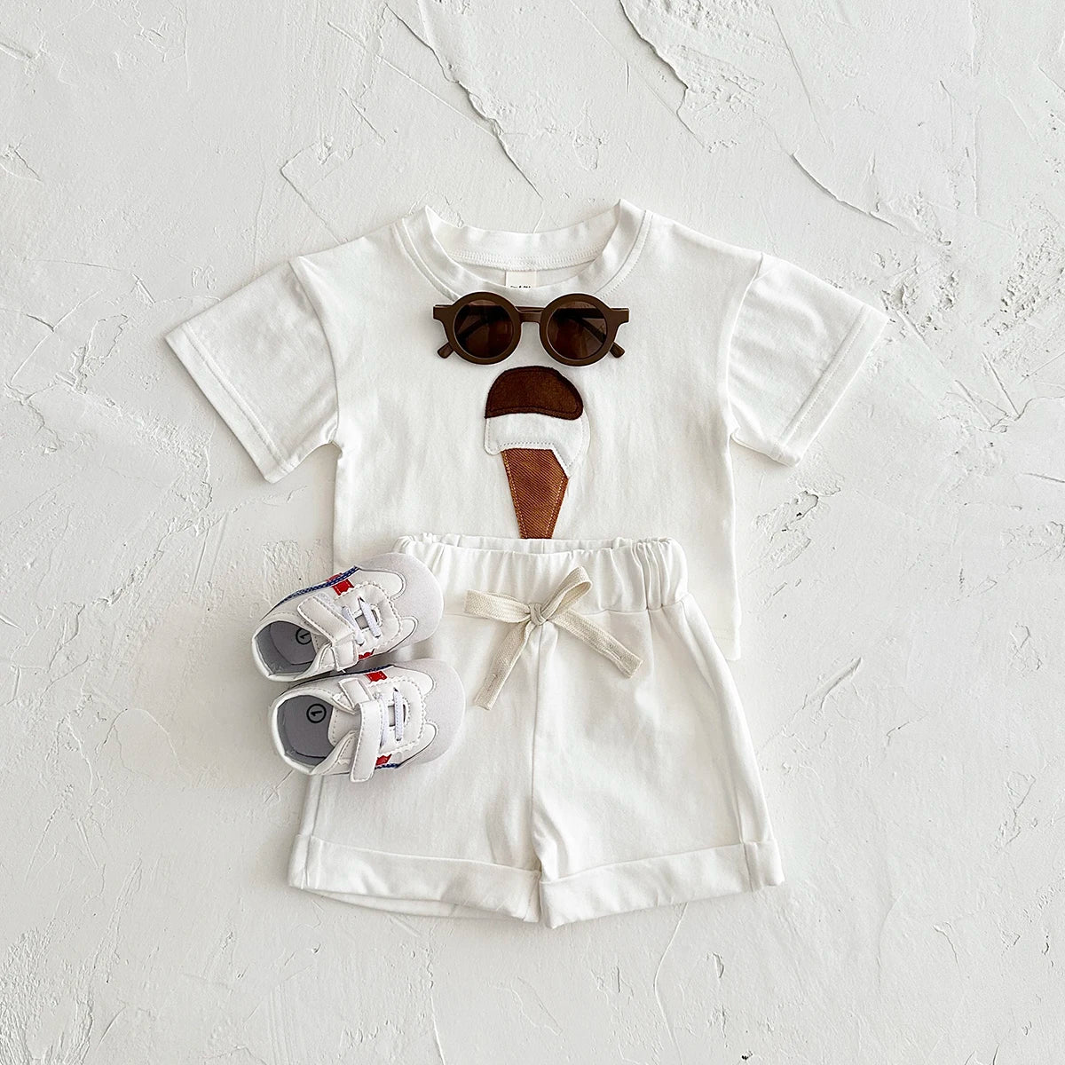 Baby Summer Outfit – 2-Piece Newborn Set, Ice Cream Print T-Shirt & Sports Shorts for Boys & Girls