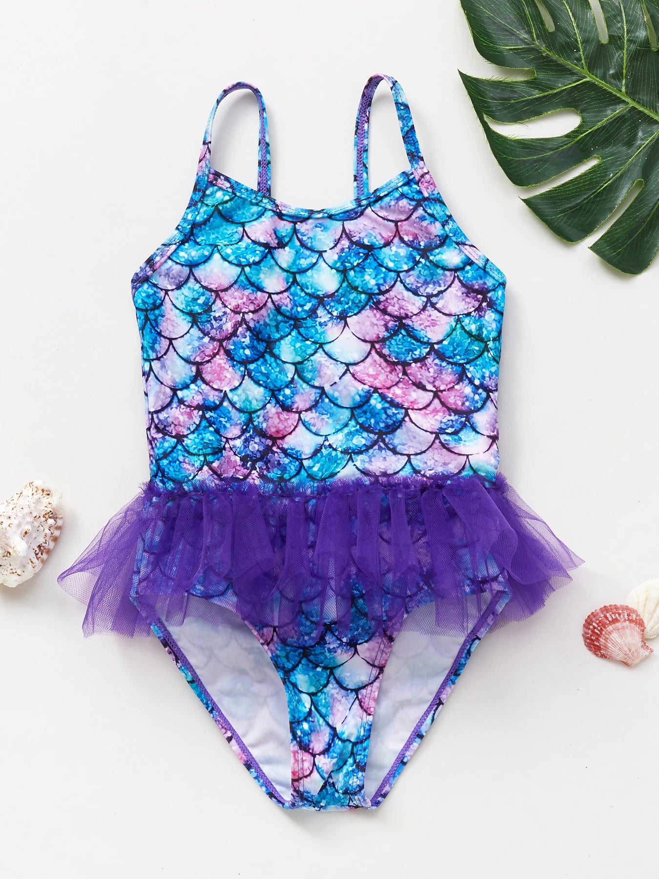 Mermaid Fish Scale Unicorn One-Piece Girls Swimwear for 4-8 Years