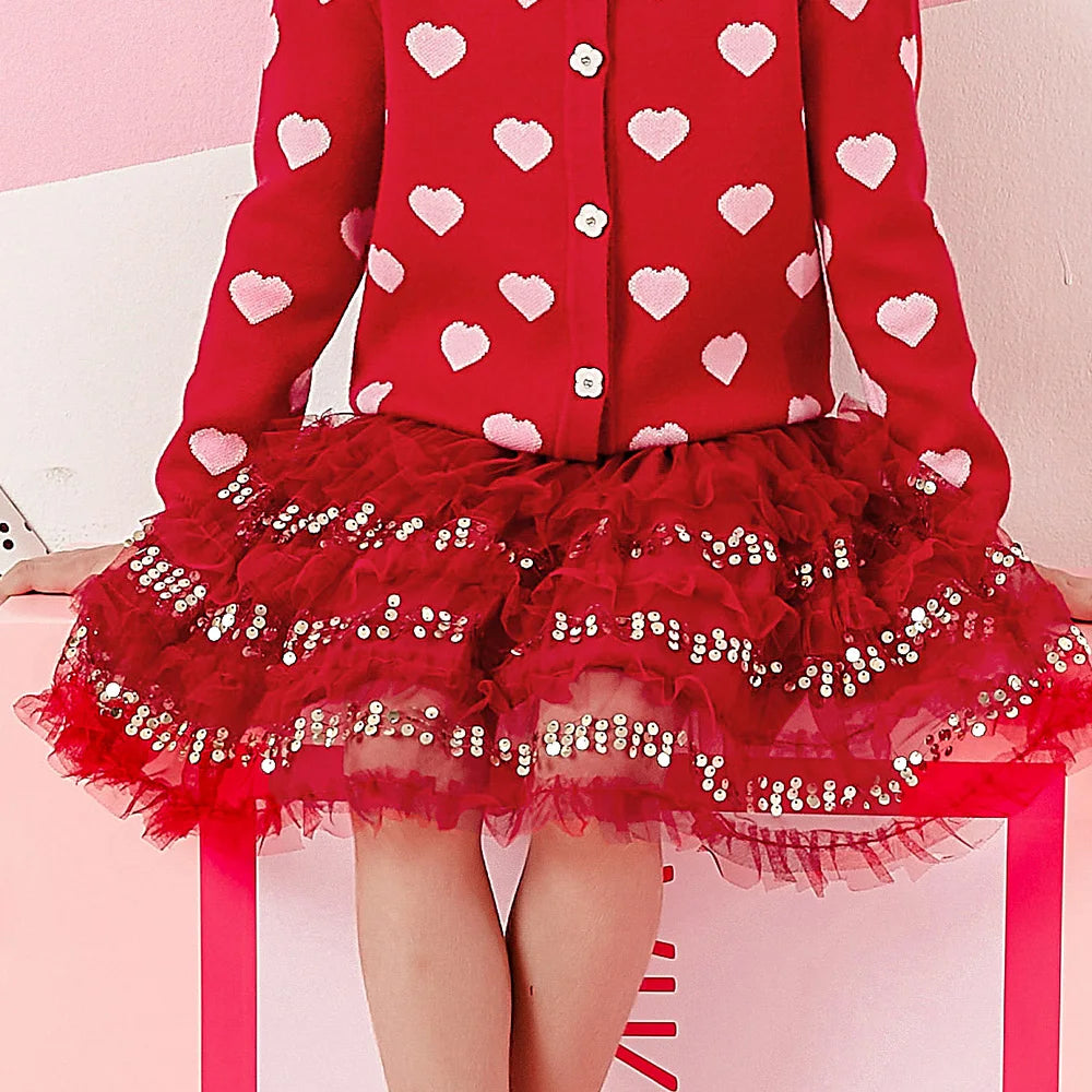 Red Sequin Tutu Layered Skirt for Girls