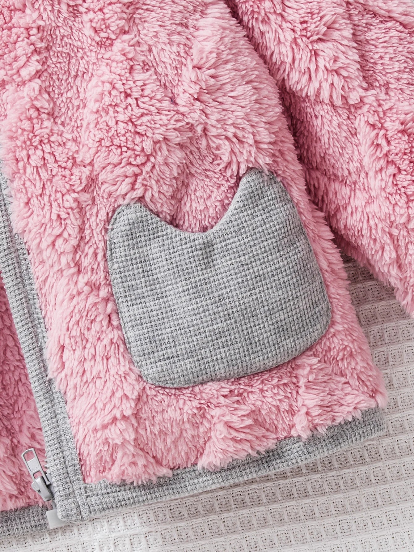 Girls' Cotton Plush Winter Jacket Pink Cat Pockets