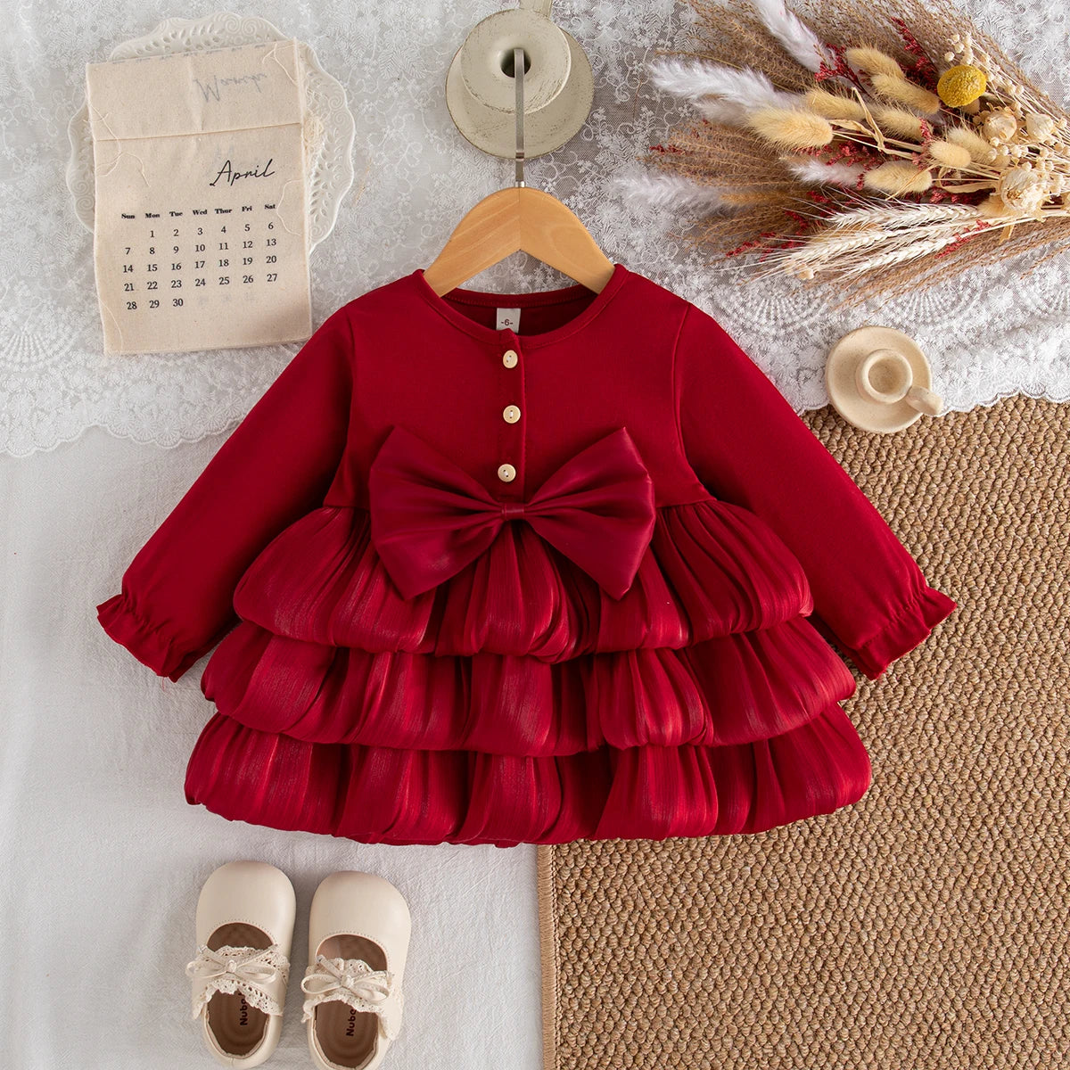 Red Bow Baby Girl Christmas Ball Gown